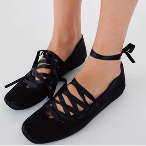 ZARA, Tied Satin Effect Fabric Ballet Flats, Laces Detail, Size 9US/40EUR
